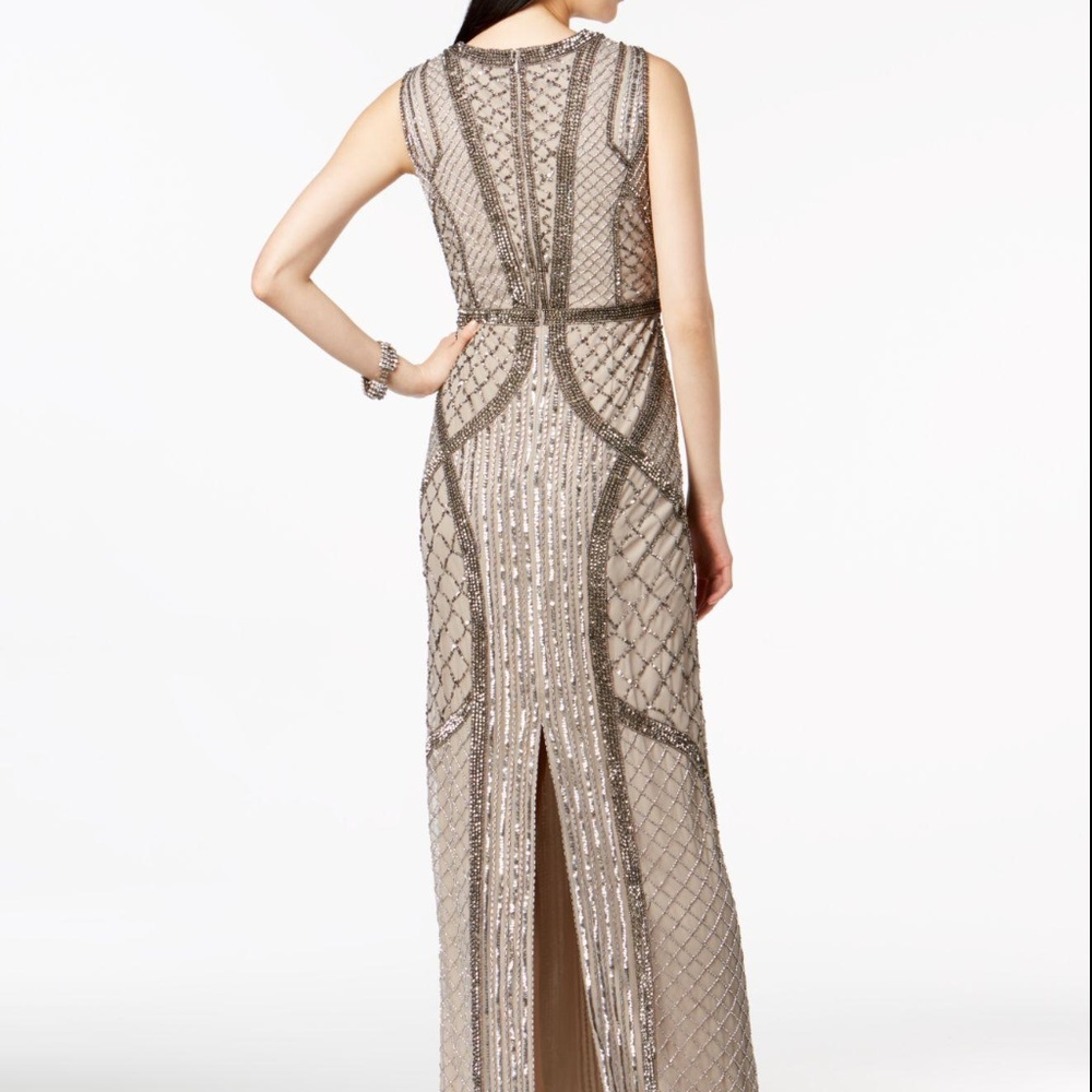 Adrianna Papell Beaded V-Neck Gown Platinum Size 4 - Picture 2 of 7